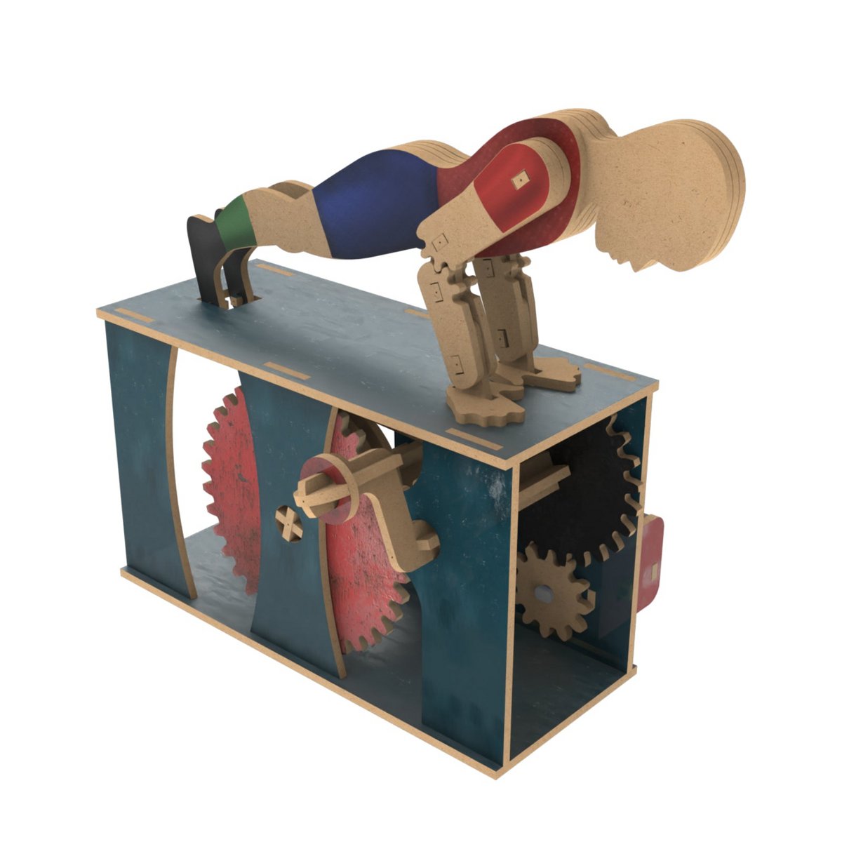Ilo Build 3D Mechanische Houten Modelbouw Push Up, 0224, 18X11,5X15,5Cm