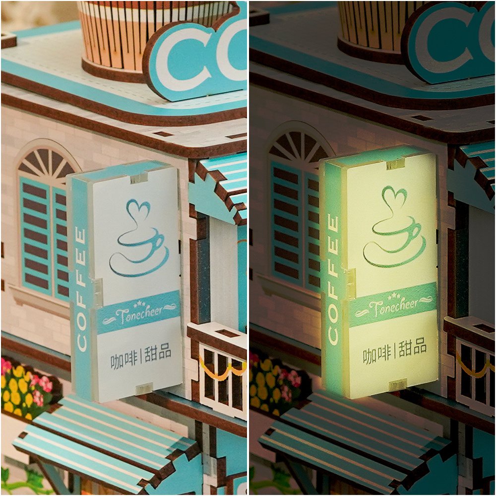 Tonecheer, Diy 3D Houten Puzzel, Desk Bin, Cape Coffee Shop, Tq181,15X14X23Cm