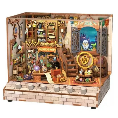 Tonecheer, Diy 3D Houten Puzzel Met 6 Verschillende Geluidseffecten En Stofkap, Miniature House Magic Shop, Tq403, 18X14,5X15,4Cm