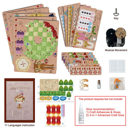 Tonecheer, Muziekdoosje, Diy 3D Houten Puzzel, Alice's Tea Party, Tq073, 13,7X13,2X20,9Cm
