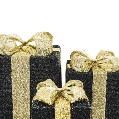 Led Xmas Gift - S3 - Polysenee - Zwart/Goud -15/20/25Cm