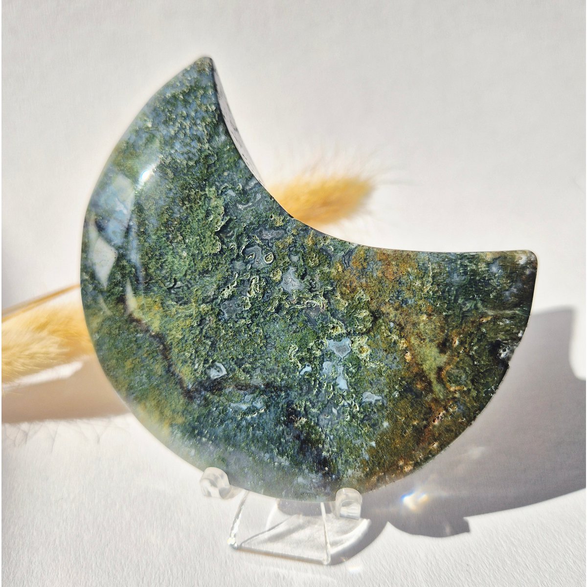 Edelsteen Mosagaat Maan Op Standaard (Druzy & Patronen) Agaat - #320 10-12Cm