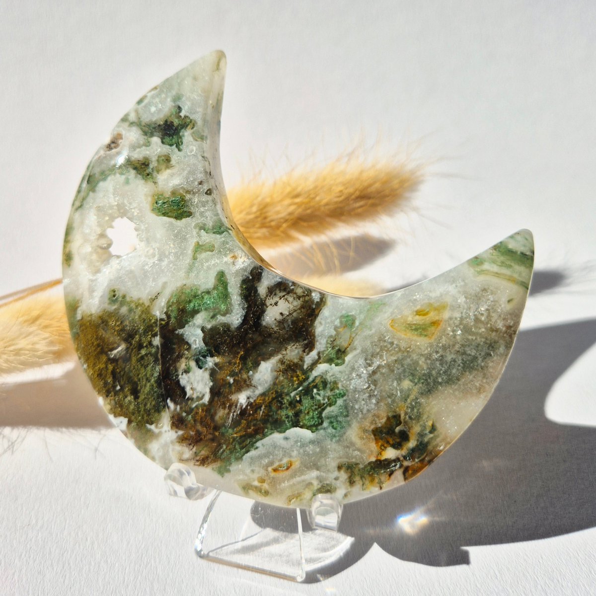 Edelsteen Mosagaat Maan Op Standaard (Druzy & Patronen) Agaat - #314 10-12Cm