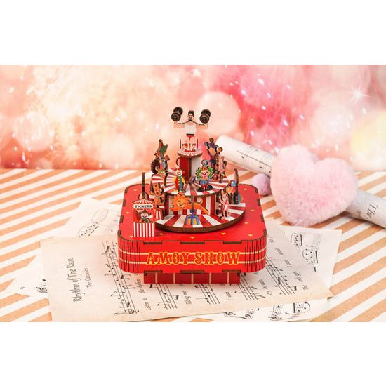 Tonecheer, Muziekdoosje, Diy 3D Houten Puzzel, Circus Troupe, Tq047, 14X14X16Cm