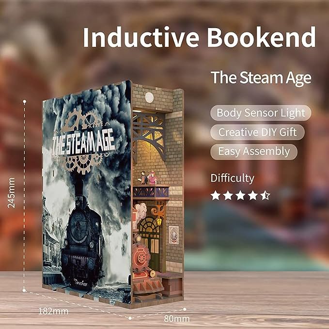Tonecheer, Diy Book Nook, Trein/Train, The Steam Age Bookend, Tq125, 18X8X24,5Cm