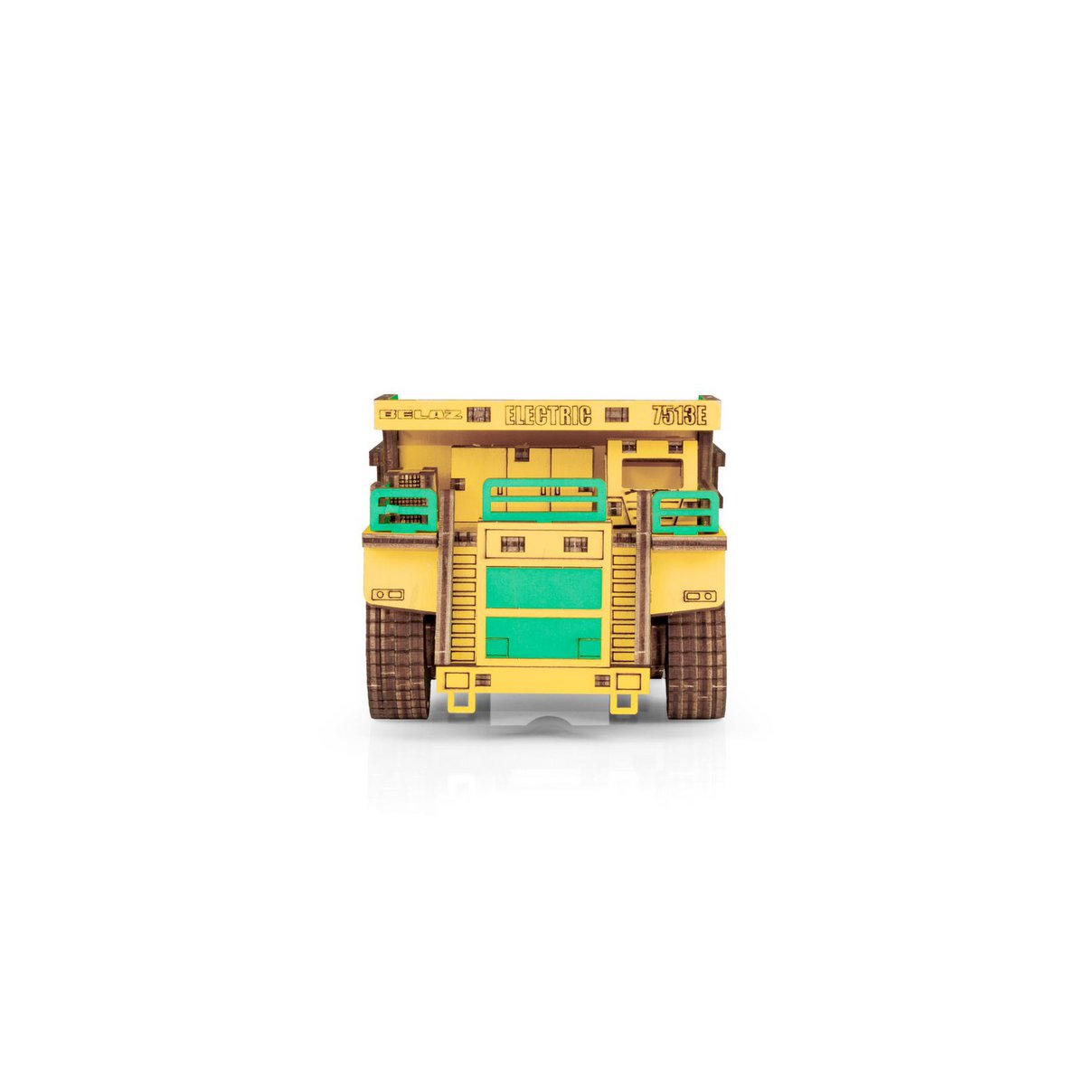 Eco Wood Art (Ewa) 3D Mechanische Houten Puzzel, Mining Dump Truck Belaz-7513E, 4219, Kleur Geel En Groen, 17X10X9Cm