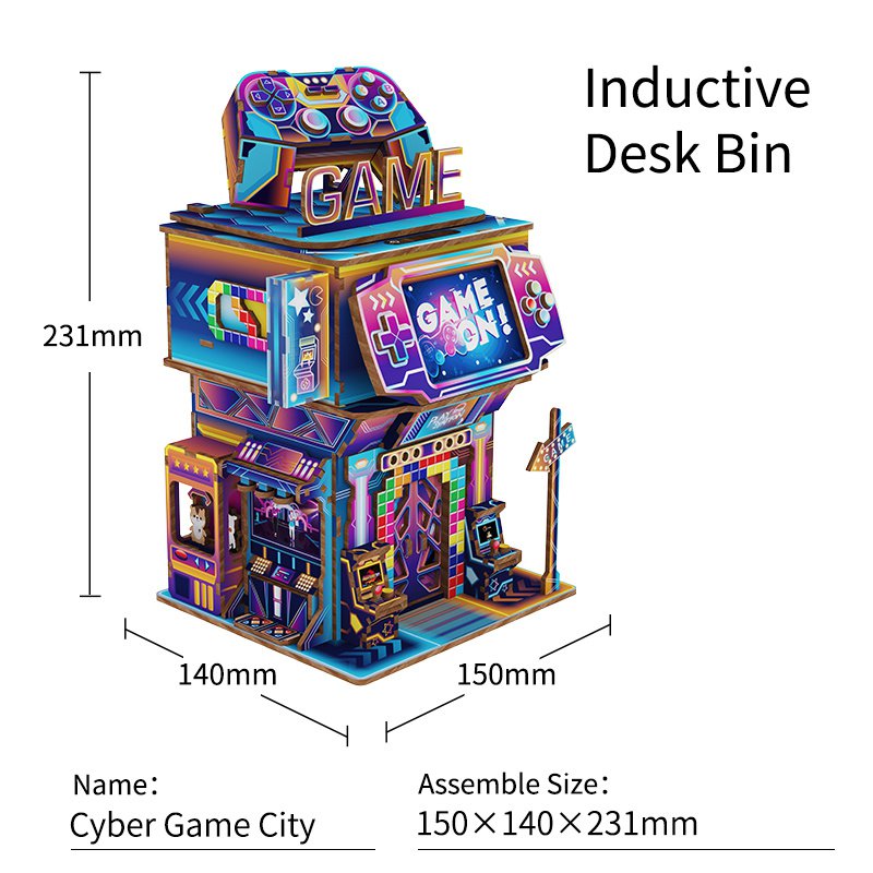 Tonecheer, Diy 3D Houten Puzzel, Desk Bin, Cyber Game City, Tq182,15X14X23Cm