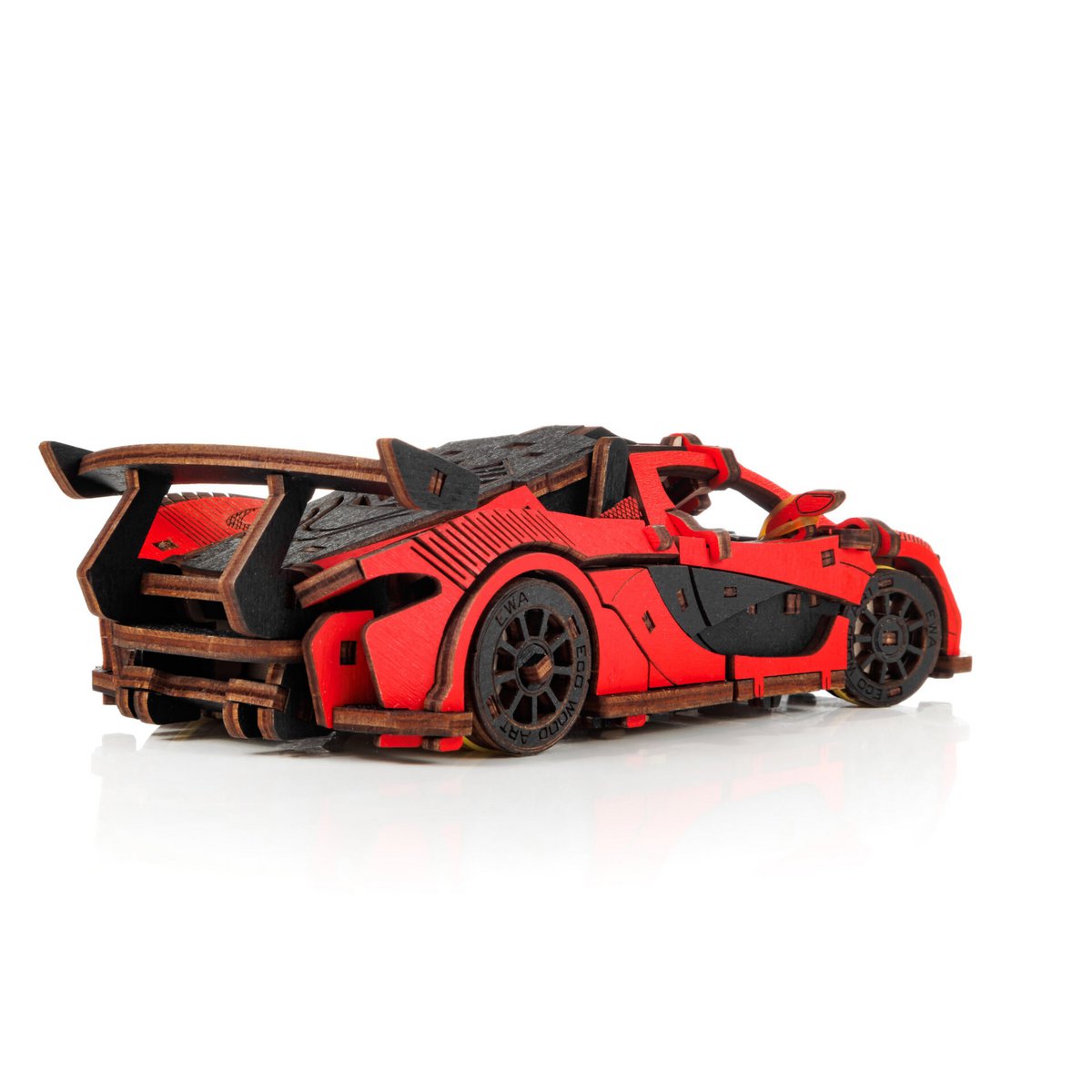 Eco Wood Art (Ewa) Diy 3D Mechanical Model Racing Car Red, 4073, 21X9,5X5,7Cm