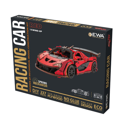 Eco Wood Art (Ewa) Diy 3D Mechanical Model Racing Car Red, 4073, 21X9,5X5,7Cm