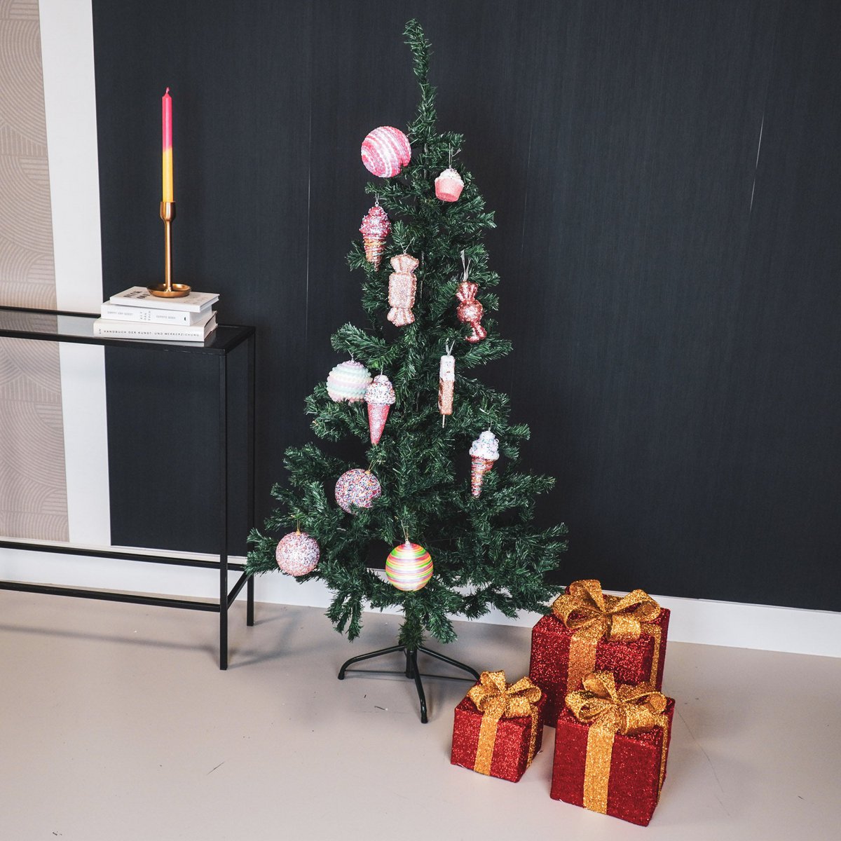 Kerst Led Lamp - Geschenkset Van 3 - Rood/Goud - 15Cm/20Cm/25Cm