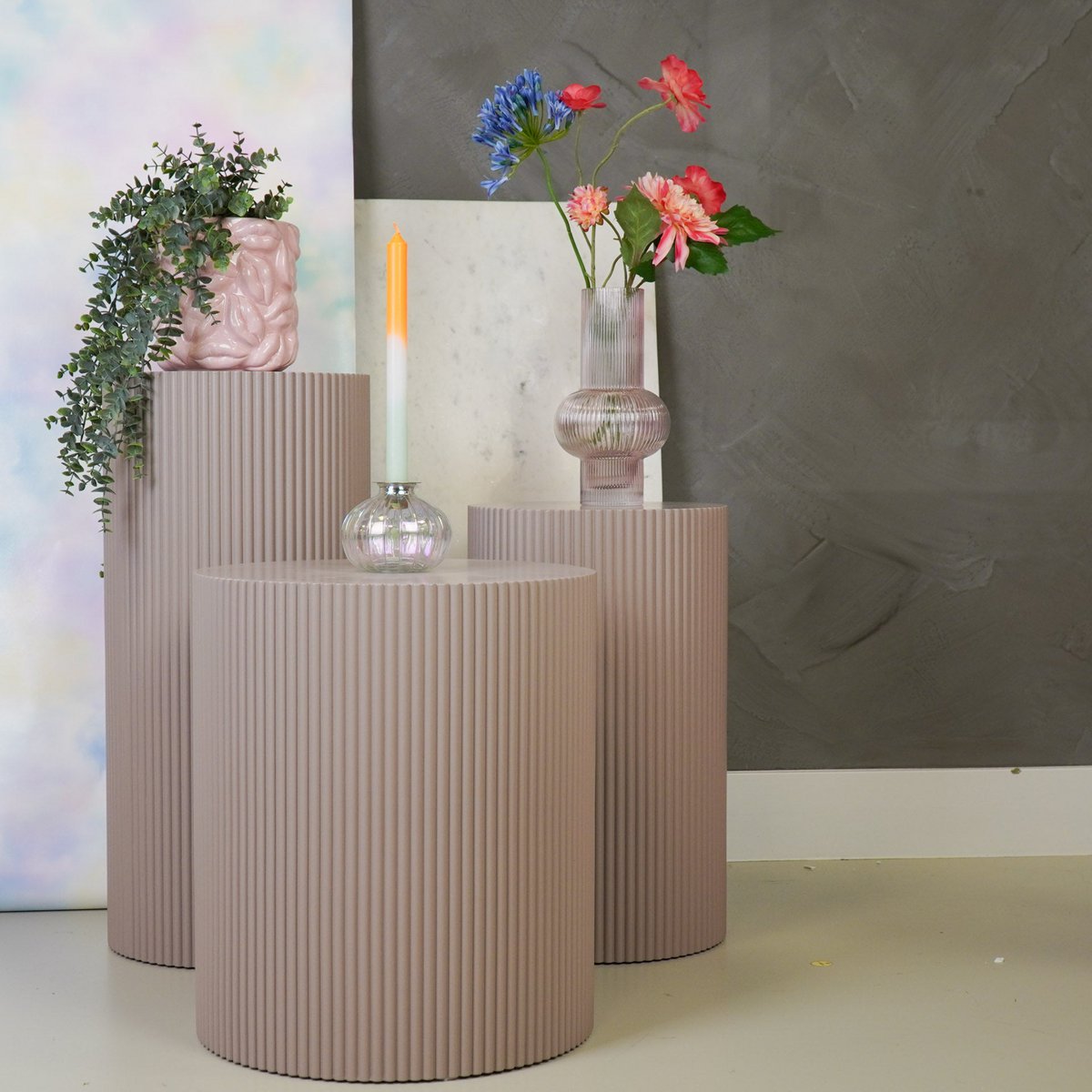Bijzettafel / Zuil- Cilinder - Mdf - Taupe - 30X65Cm