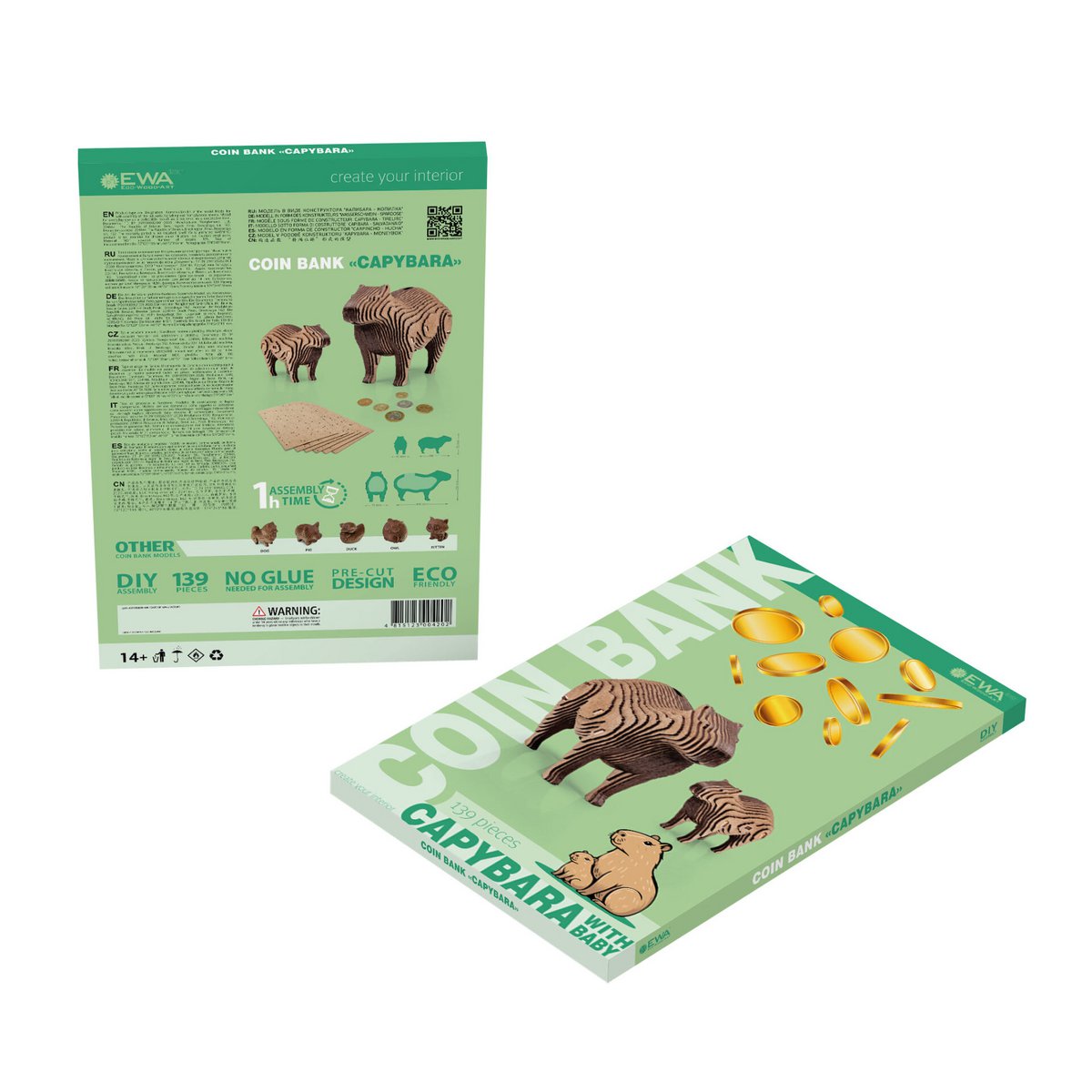 Eco Wood Art (Ewa) 3D Houten Bouwset Spaarpot Capybara, 4202, 19,3X7,2X12Cm