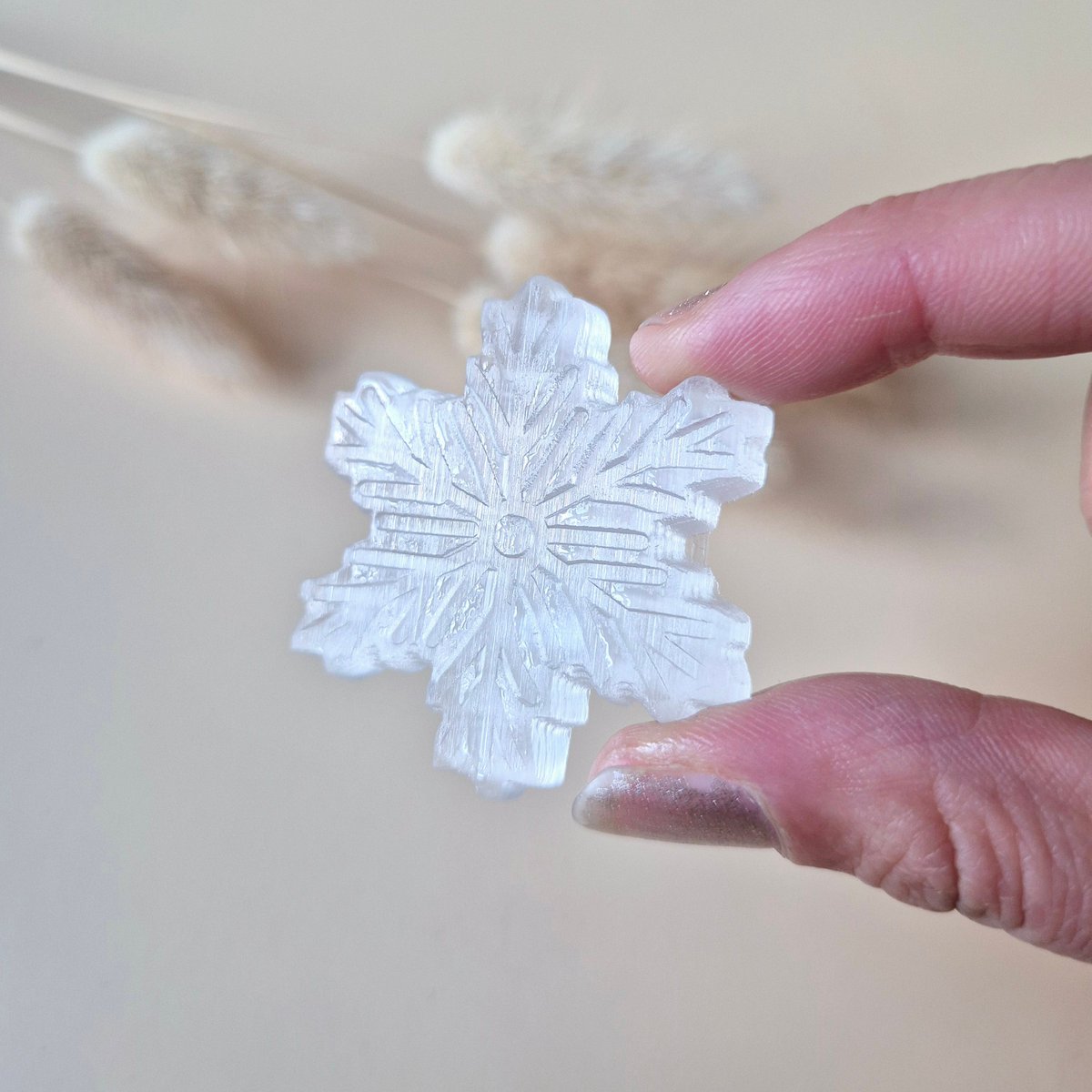 Seleniet Sneeuwvlok 40 Mm Carving - Kerstmis Edelsteen Winter Decoratie