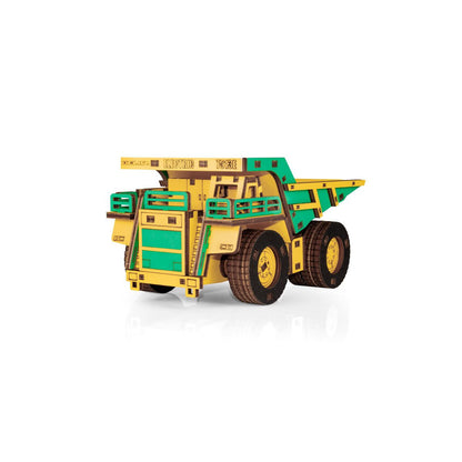 Eco Wood Art (Ewa) 3D Mechanische Houten Puzzel, Mining Dump Truck Belaz-7513E, 4219, Kleur Geel En Groen, 17X10X9Cm