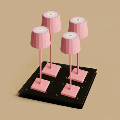 Combiset Professioneel | 4 X Wouter Flamingo Roze Oplaadbare Tafellampen & Oplaadstation