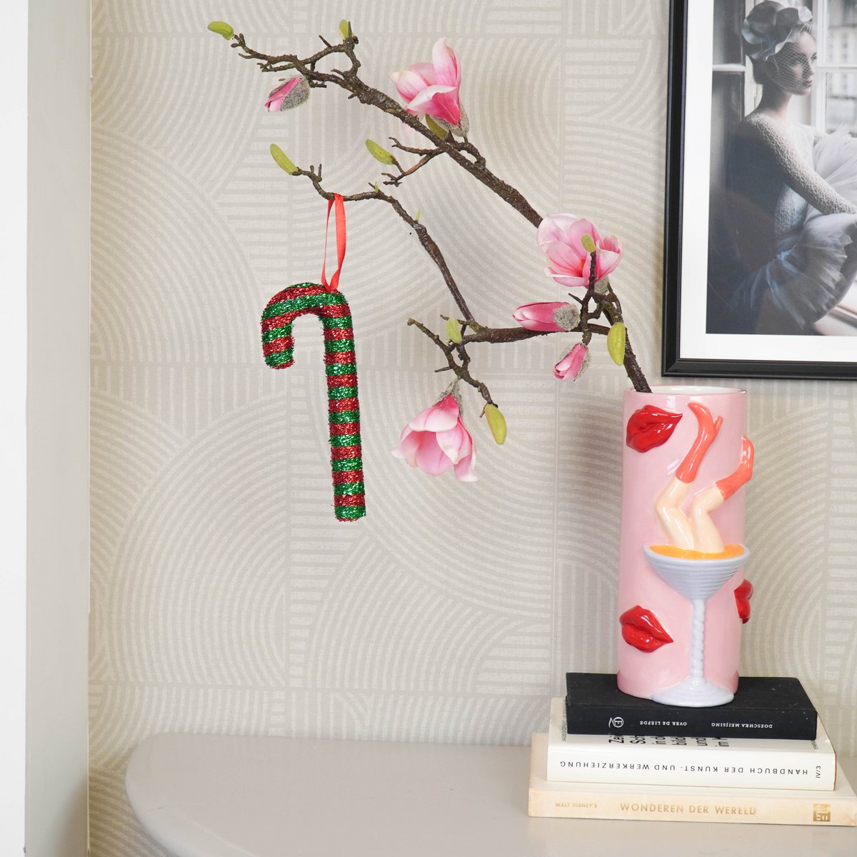 Kerstdecoratie - Zuurstok - Schuim - Groen/Rood - 21Cm