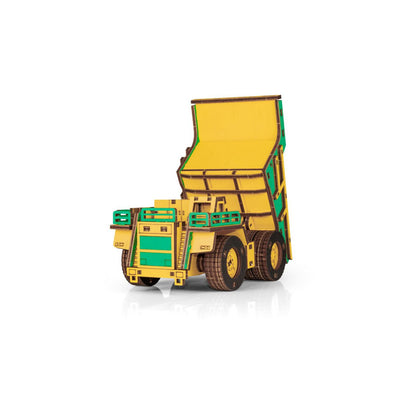 Eco Wood Art (Ewa) 3D Mechanische Houten Puzzel, Mining Dump Truck Belaz-7513E, 4219, Kleur Geel En Groen, 17X10X9Cm