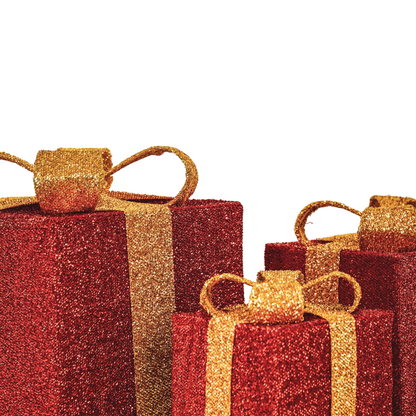 Led Xmas Gift - S3 - Polysenee - Rood/Gold -15/20/25Cm