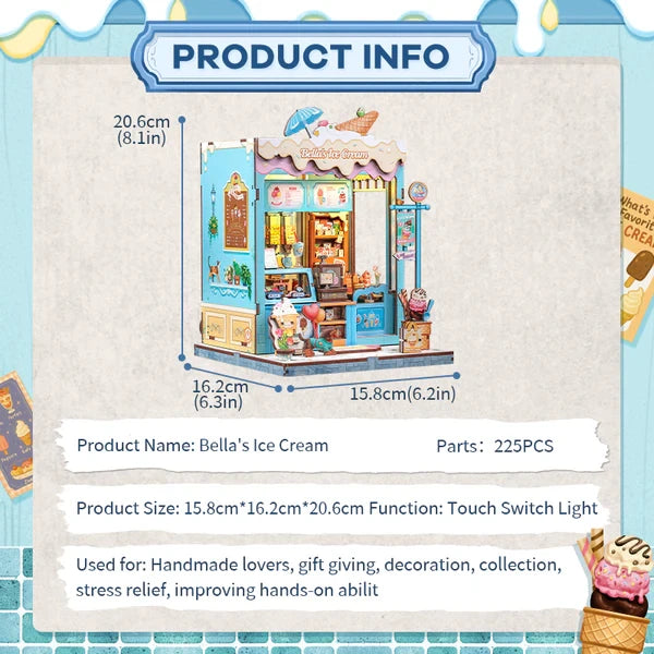 Cutebee, 3D Diy Huisje, Bella's Ice Cream, Cwgc212, 16,0X15,8X20,6Cm