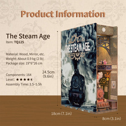 Tonecheer, Diy Book Nook, Trein/Train, The Steam Age Bookend, Tq125, 18X8X24,5Cm