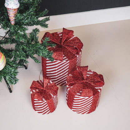 Led Xmas Gift - S3 - Polysenee - Rood/White -15/20/25Cm