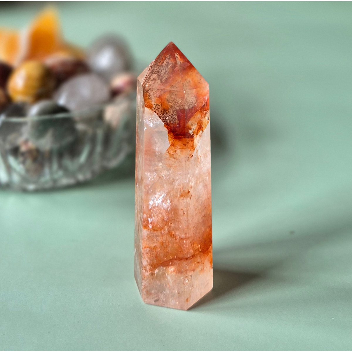Edelsteen Fire Quartz Toren – 80-100 Gram – Innerlijke Kracht, Focus & Emotionele Heling