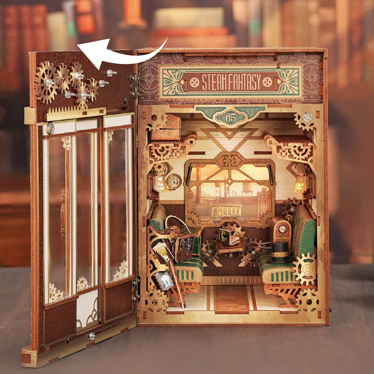 Tonecheer, Diy Book Nook, Trein Cabine/Train Cabine, Steam Fantasy, Tq442, 15,8X22,4X22,5Cm