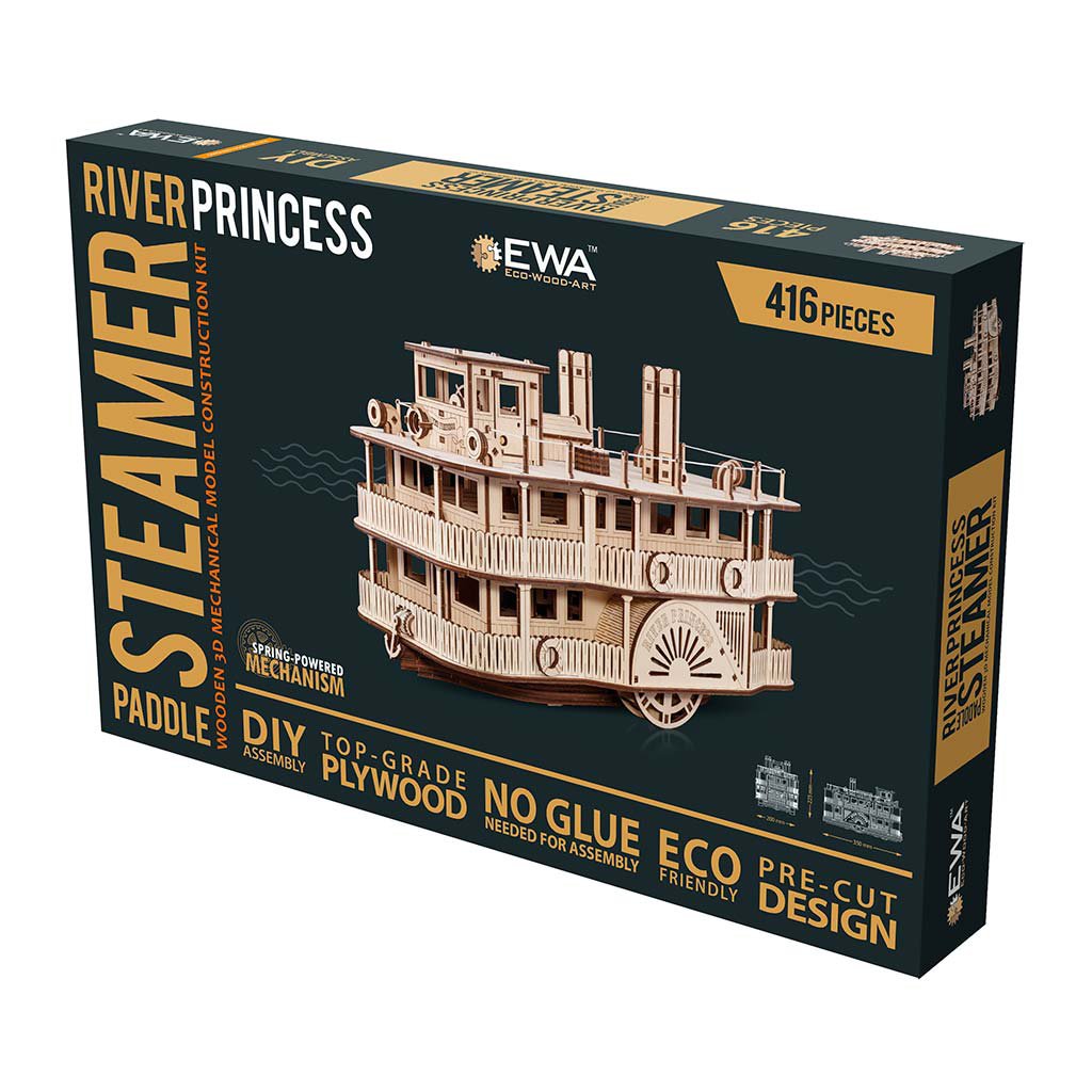 Eco Wood Art (Ewa) 3D Houten Puzzel Paddle River Princess Steamer, 3397, 35×20×22,5Cm