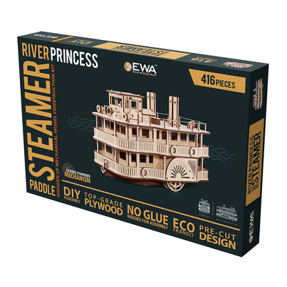 Eco Wood Art (Ewa) 3D Houten Puzzel Paddle River Princess Steamer, 3397, 35×20×22,5Cm
