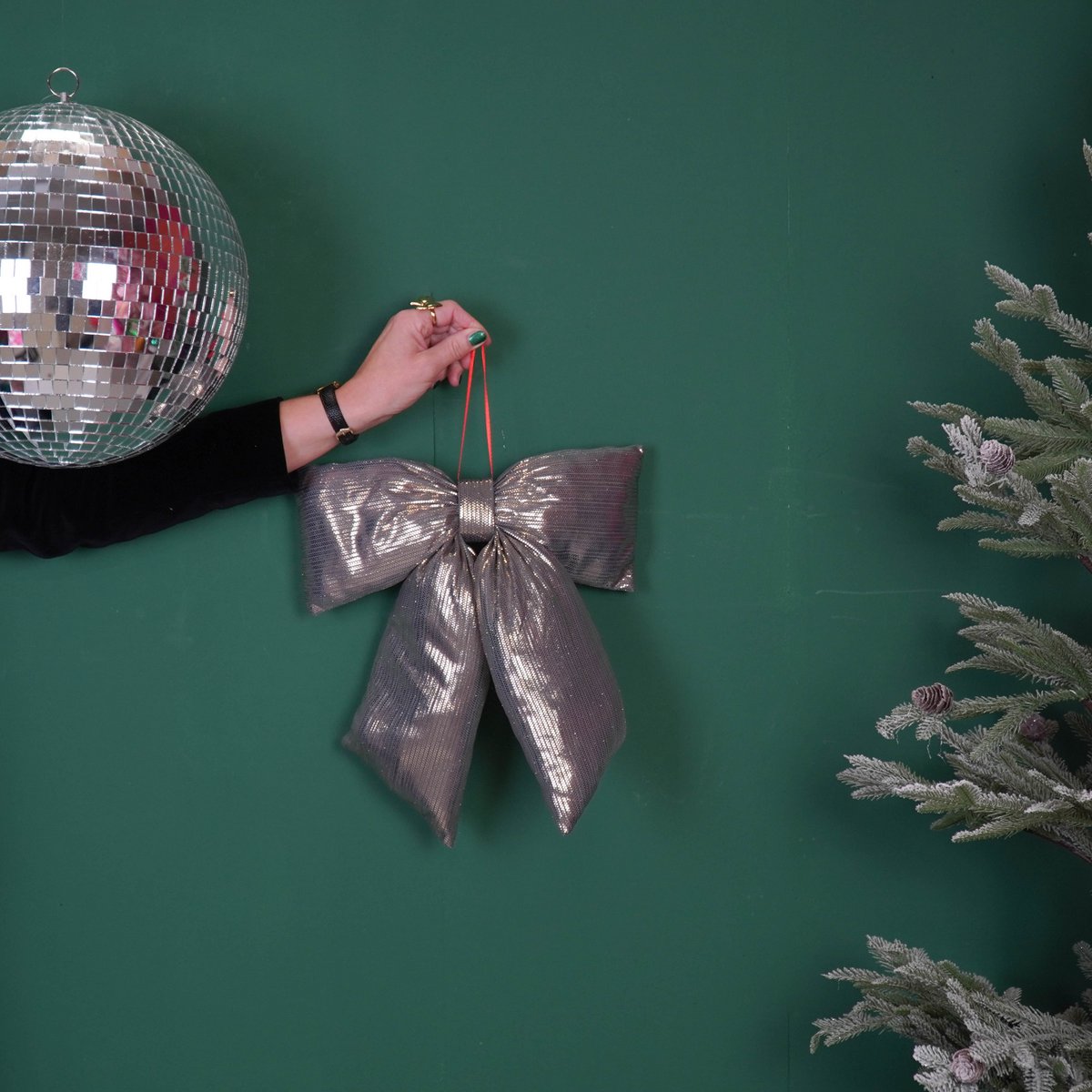 Kerstdecoratie - Strik - Zwart/ Goud - Stof - 32X40Cm