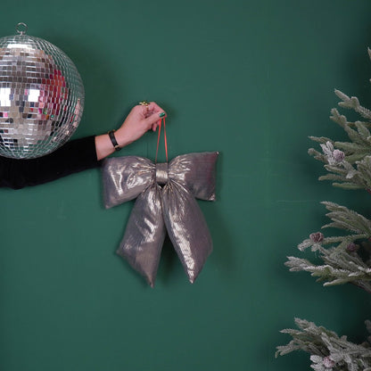 Kerstdecoratie - Strik - Zwart/ Goud - Stof - 32X40Cm