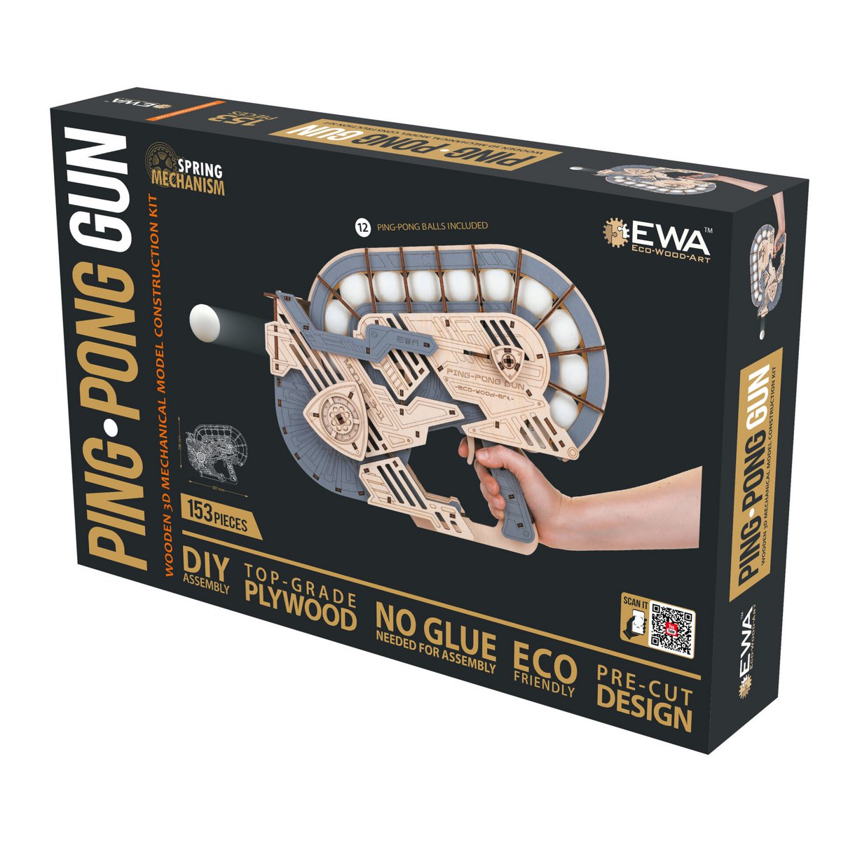 Eco Wood Art (Ewa) 3D Mechanische Puzzel, Ping Pong Gun, 4189, 38,7X9,6X29,8Cm