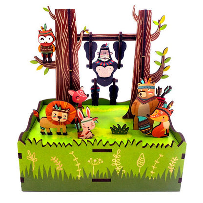 Tonecheer, Muziekdoosje, Diy 3D Houten Puzzel, Jungle Games, Tq050, 10,3X10,5X15,5Cm