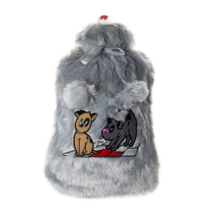 Biggdesign Dogs Grijze Warmwaterkruik Met Zachte Pluche Hoes 68 Oz