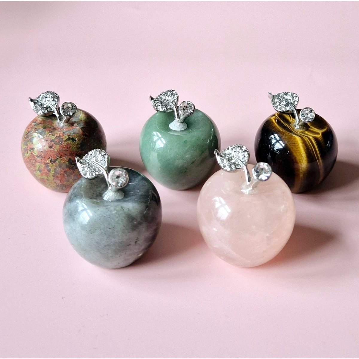 Mini Edelsteen Appel Met Strass Steentjes (3X3 Cm) - Groene Aventurijn