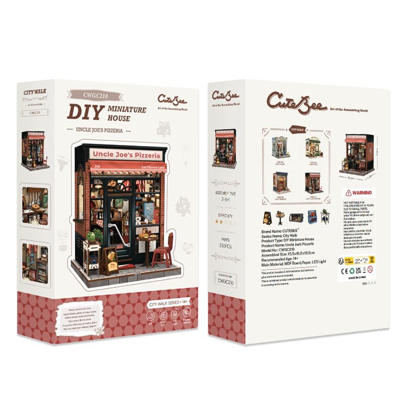 Cutebee, 3D Diy Huisje, Uncle Joe's Pizzeria, Cwgc210,15,5X16,X19,5Cm