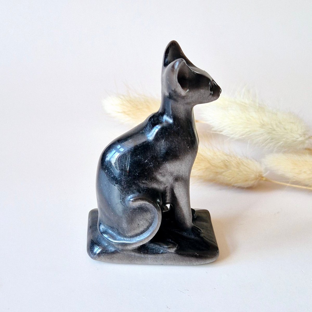 Edelsteen Zilver Obsidiaan Kat – Sphinx Carving (8 Cm)