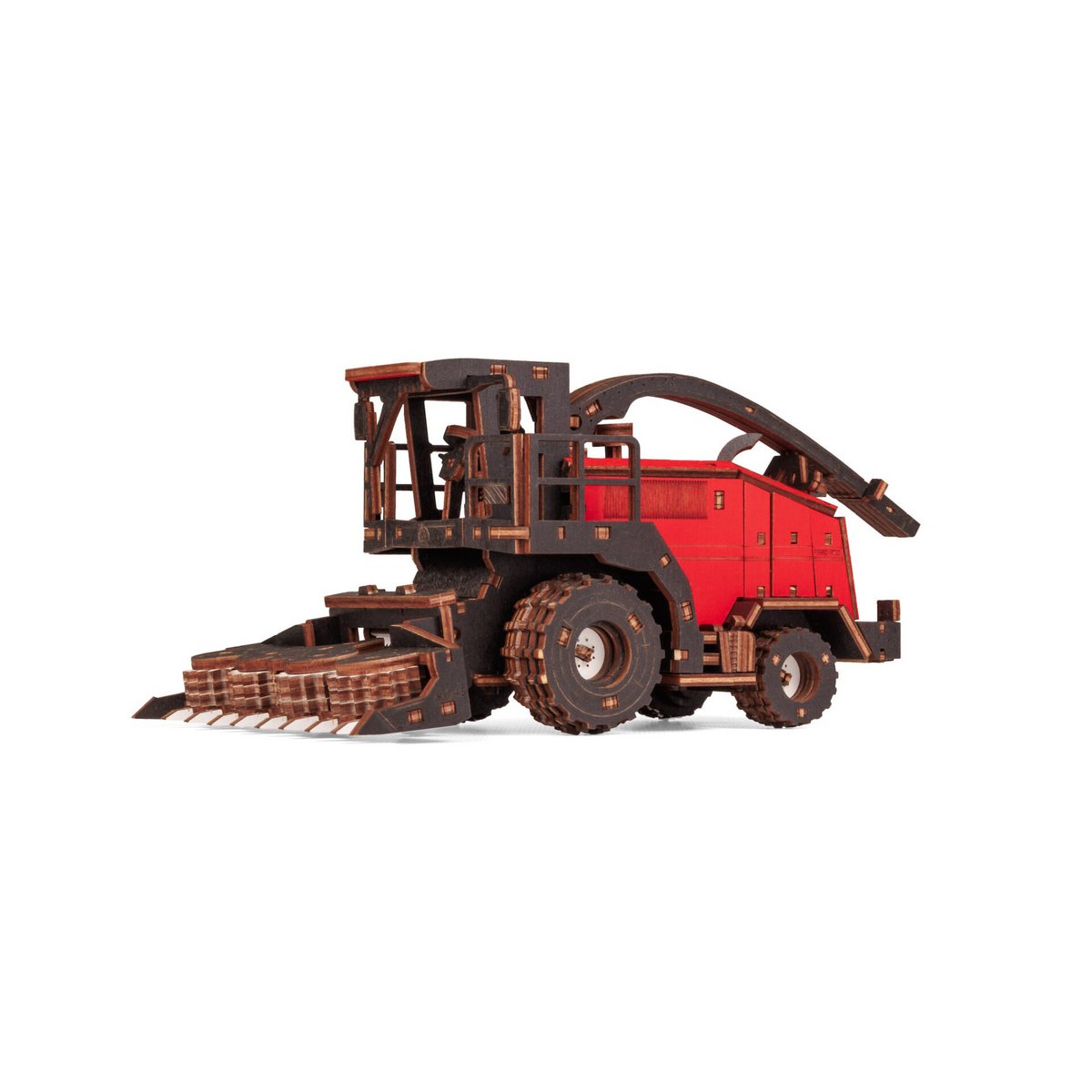 Eco Wood Art (Ewa) 3D Mechanische Houten Puzzel, Harvester Forage Fs80, 4264, Rood, 27X15X12Cm