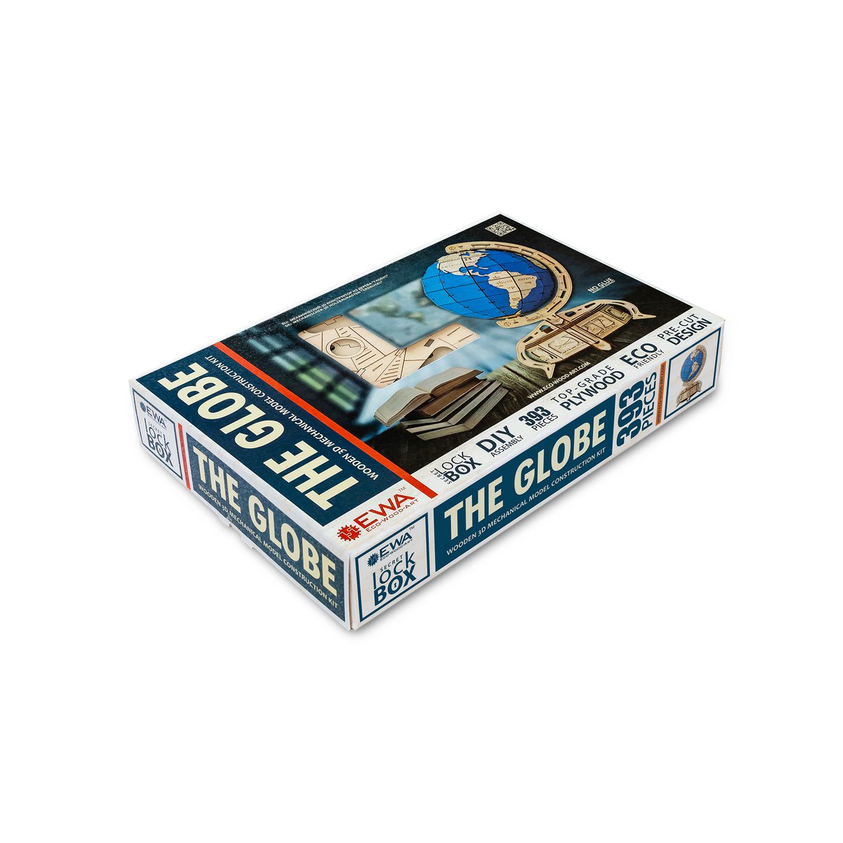 Eco Wood Art (Ewa) 3D Mechanische Puzzel, Globe Blauw, 396, 32X32X50,5Cm