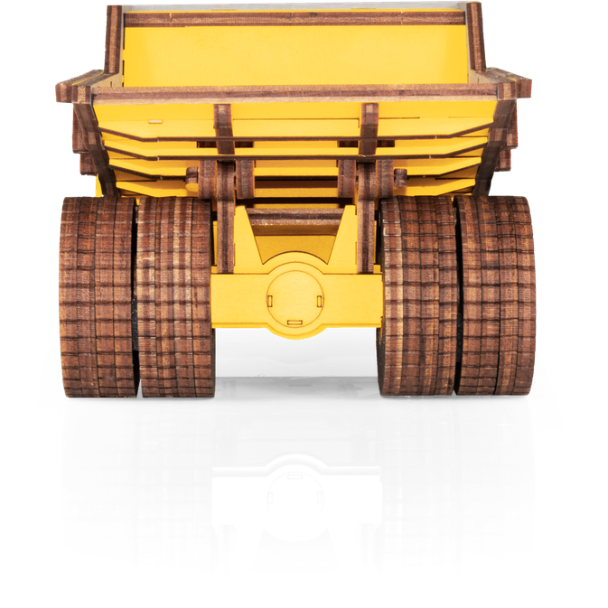 Eco Wood Art (Ewa) 3D Mechanische Houten Puzzel, Hybrid Mining Dump Truck Belaz-7513M, 4233, Kleur Geel, 18X9X10Cm