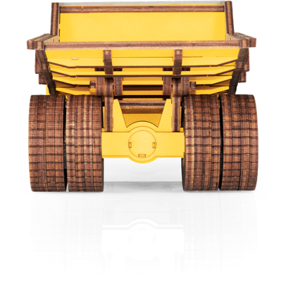 Eco Wood Art (Ewa) 3D Mechanische Houten Puzzel, Hybrid Mining Dump Truck Belaz-7513M, 4233, Kleur Geel, 18X9X10Cm