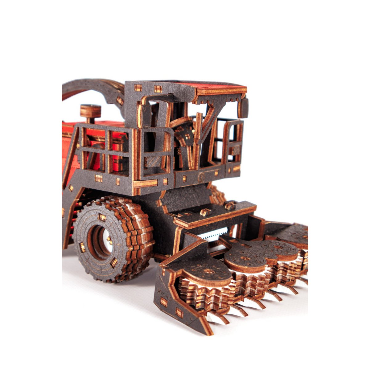 Eco Wood Art (Ewa) 3D Mechanische Houten Puzzel, Harvester Forage Fs80, 4264, Rood, 27X15X12Cm