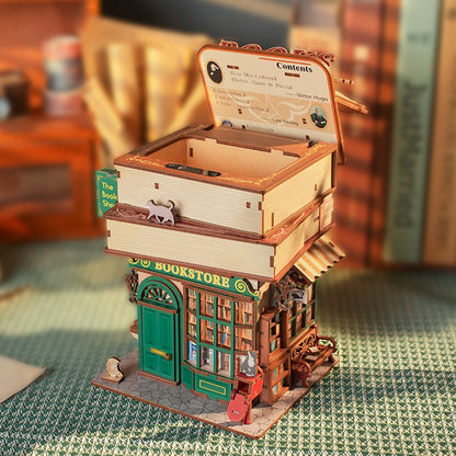 Tonecheer, Diy 3D Houten Puzzel, Desk Bin, Time Bookstore, Tq187, 15X14X24Cm