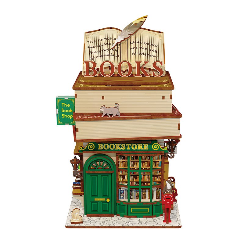 Tonecheer, Diy 3D Houten Puzzel, Desk Bin, Time Bookstore, Tq187, 15X14X24Cm
