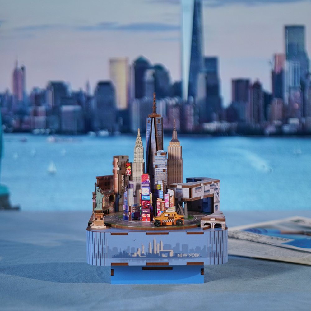 Tonecheer, Muziekdoosje, Diy 3D Houten Puzzel, New York, Tq067, 14X14X19Cm