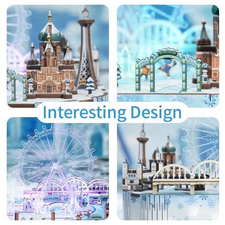 Tonecheer, Muziekdoosje, Diy 3D Houten Puzzel, Snow World, Tq071, 14X16X15,7Cm