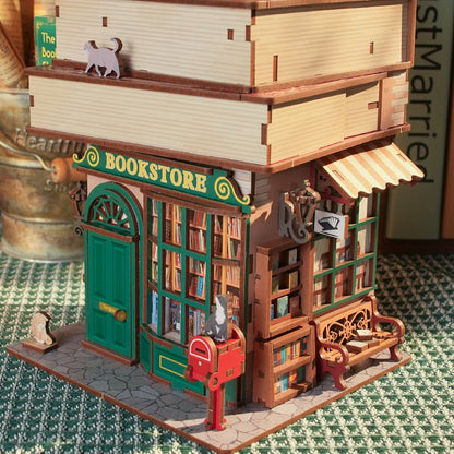 Tonecheer, Diy 3D Houten Puzzel, Desk Bin, Time Bookstore, Tq187, 15X14X24Cm