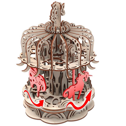 Mr. Playwood 3D Houten Puzzel Carousel, 10403, 25X25X32Cm