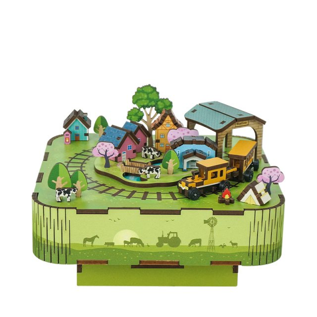 Tonecheer, Muziekdoosje, Diy 3D Houten Puzzel, Singing In The Meadow, Tq059, 14X14X9,6Cm