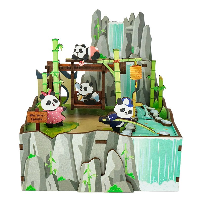 Tonecheer, Muziekdoosje, Diy 3D Houten Puzzel, Panda's Home, Tq057, 13X10,3X13,8Cm